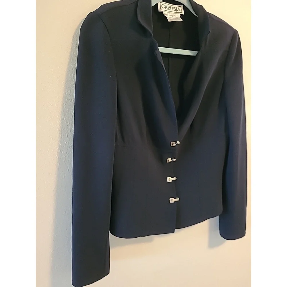 CARLISLE Womans Size 6 DIPLOMAT Black Wool Blend‎ BLAZER JACKET Silver